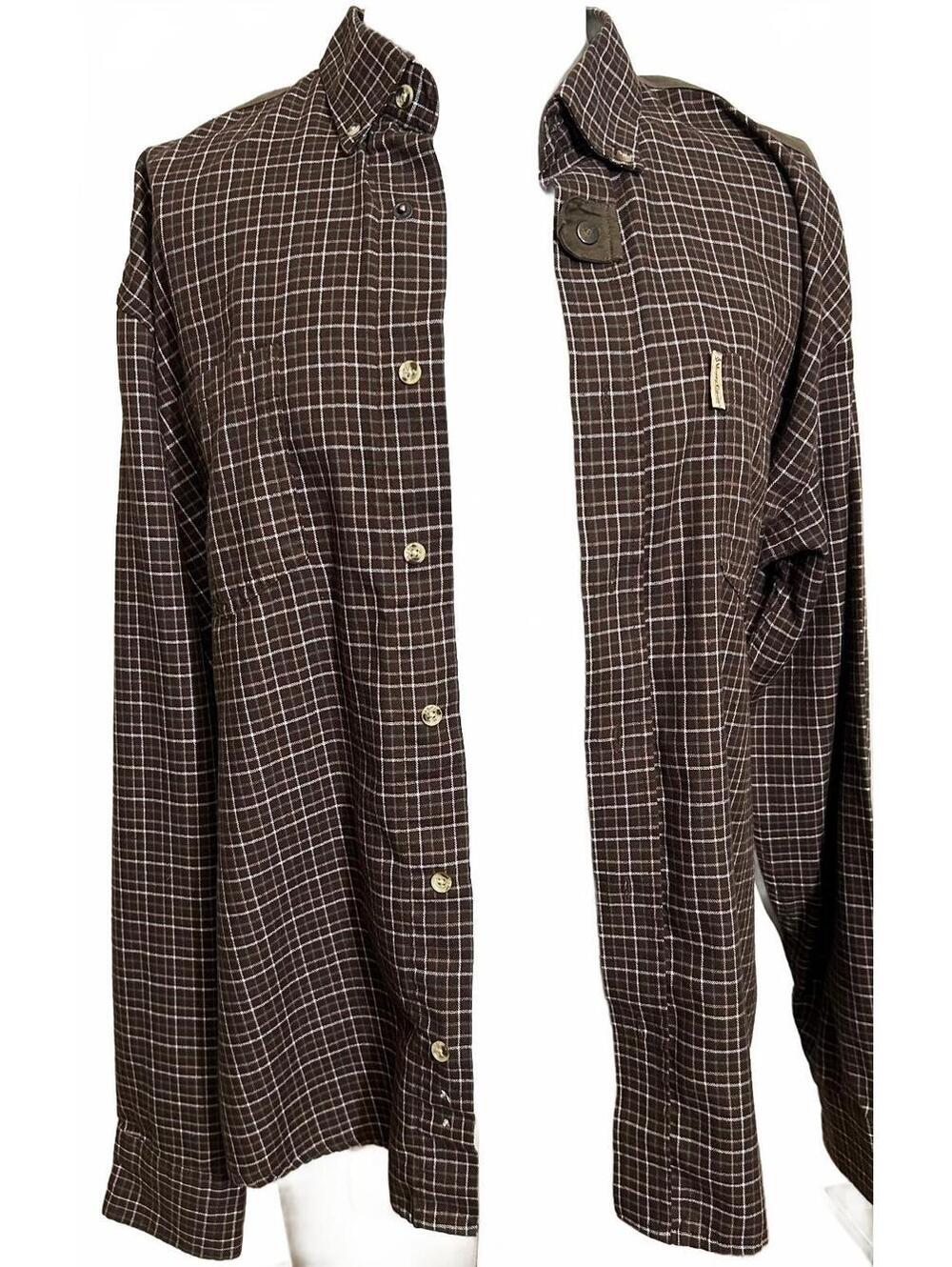 Verney Carron XL Hunting Shirt Brown Plaid Suede Trim Gorpcore Outdoorsman
